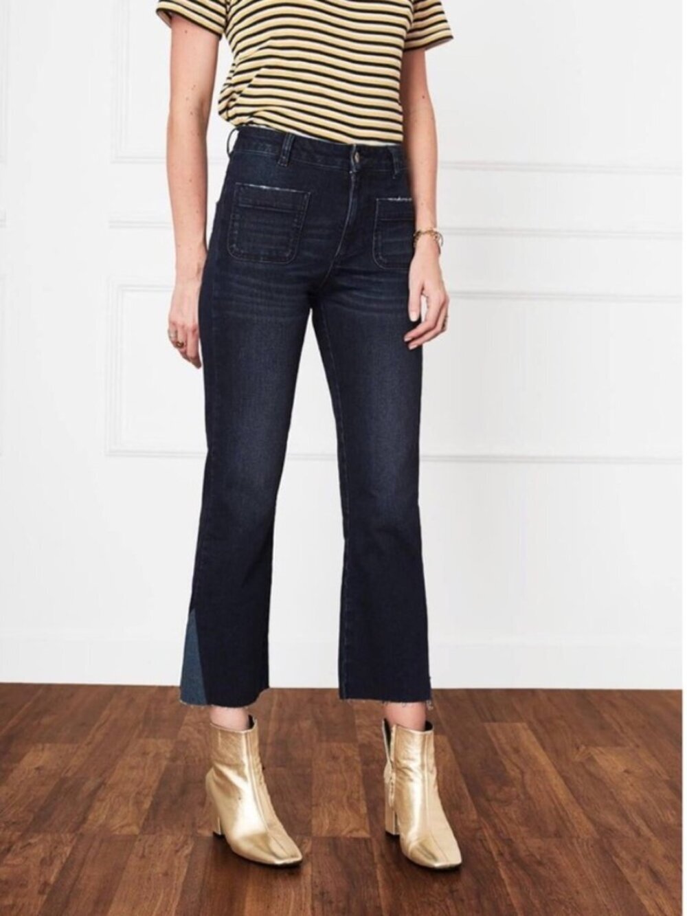 Anine Bing Patch Pocket Kick Flare Contrast Wash Jeans Sz 29